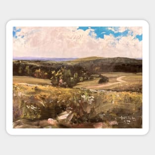 Golden Landscape Field Painting Sticker